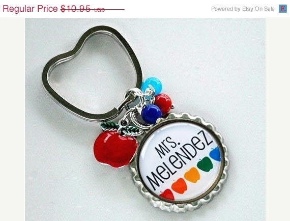 SUMMER SALE - Personalized TEACHER Gift - Bottle Cap Key Chain, Thank You Gift, Teacher Appreciation, Graduation, Back to School, End of th