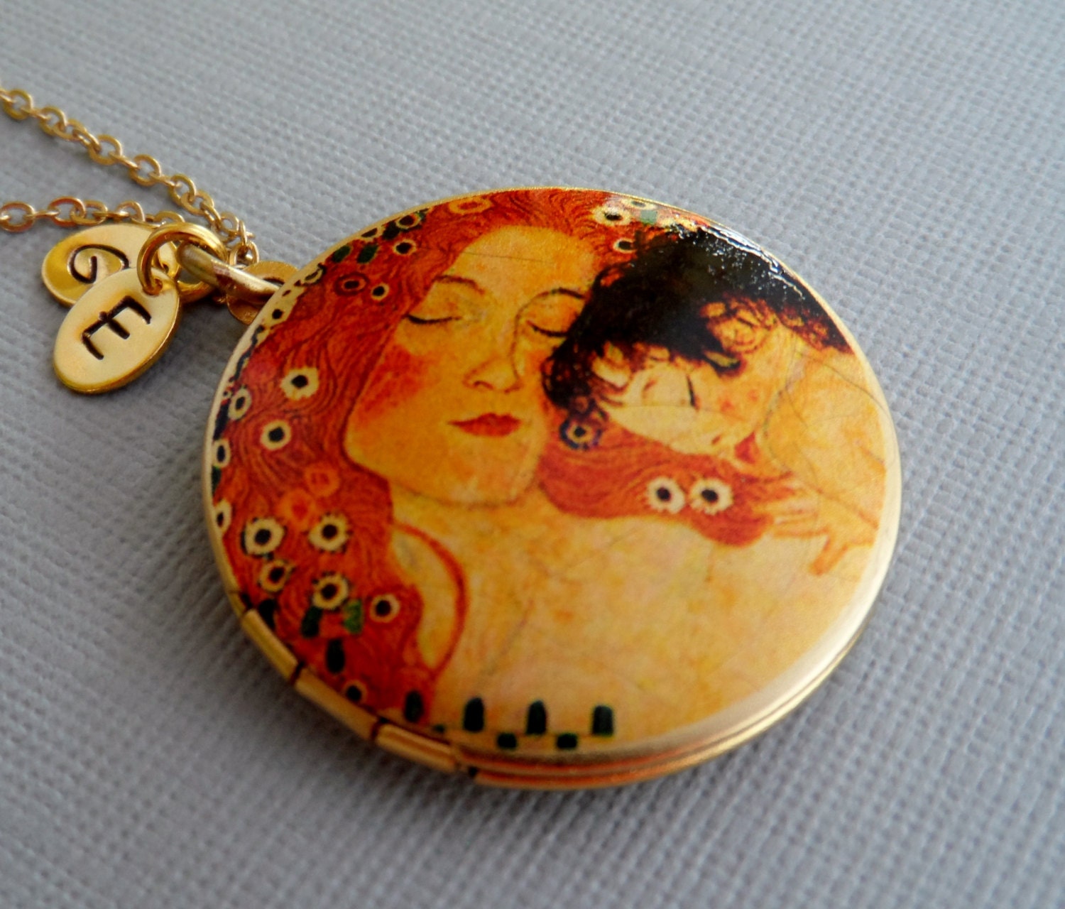 Mother And Child Locket Necklace With Personalized Initials
