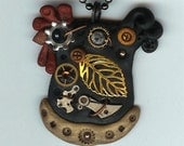 Steampunk Chicken Hen Necklace Polymer Clay Jewelry