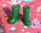 Blythe Teal/ Green with glitter Gumboots - Doll shoes