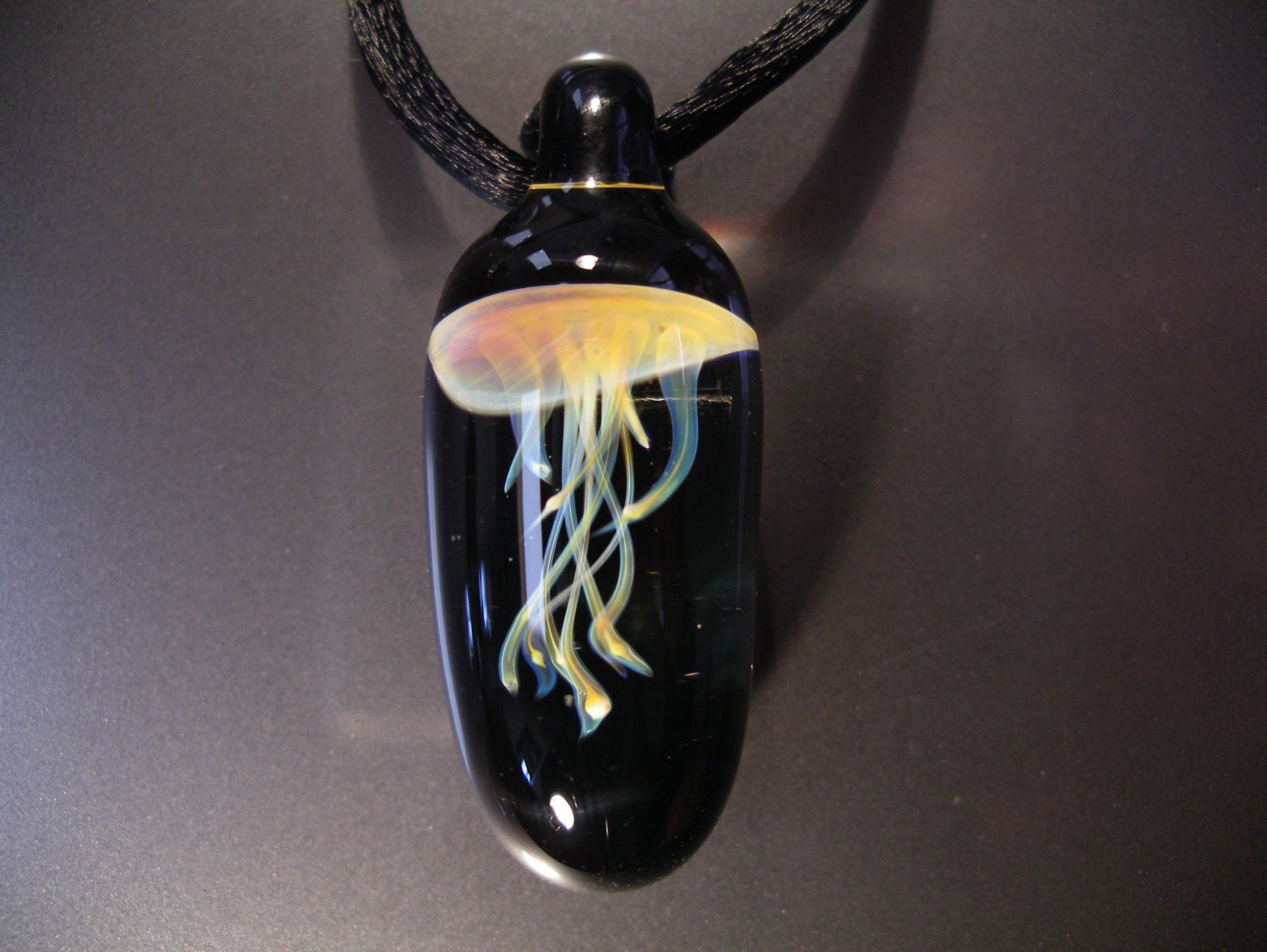 Jellyfish Pendant, wearable art, handmade borosilicate glass, with satin cord, clasp and gift bag, unique gift, FREE SHIPPING