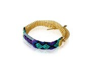 Colores Bracelet, Mexican tribal woven link gold silver plated jewelry, turquoise blue black purple green jewelry