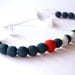crochet sailor big bead long funky necklace - handmade nautical style necklace in navy blue, white and red, beach style, gift for her