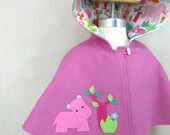 Children Capelet -  Wool Cape, Handmade, Girl, Hood, Pink, Hippo, Ready to ship