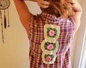 Vermont Weekend Upcycled Plaid Patchwork Sleeveless Top/Blouse/Vest with Crochet Applique/Patchwork Size XS/S by MountainGirlClothing