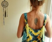 Yellow/Blue Tie Dye Comic Wolverine Recycled/Upcycled Layering Oversized Tshirt Tank Top/Shirt Asymmetrical Hem One Size Hippie Boho
