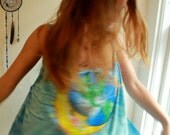 Sun Moon Tie Dye Floral Trim Recycled/Upcycled Layering Oversized Tshirt Tank Top/Shirt Asymmetrical Hem One Size Hippie Boho Festival