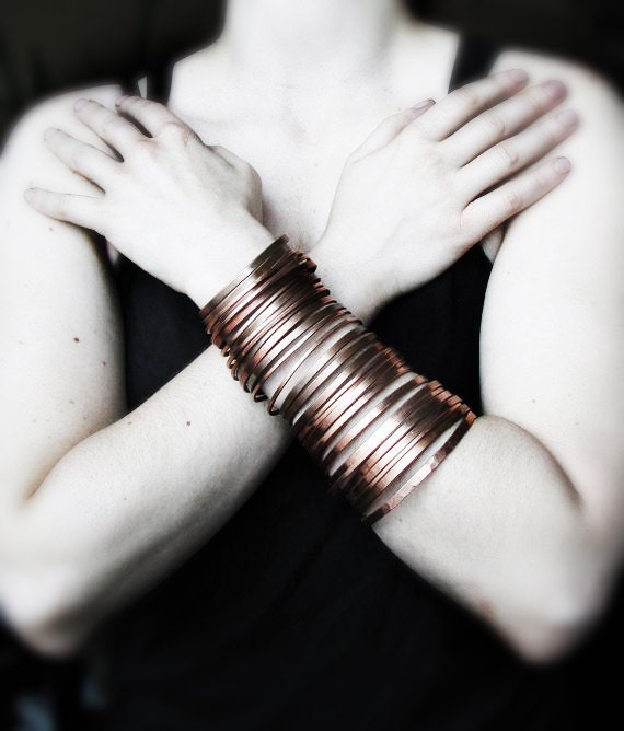Copper Cuff Bracelet - Multiple Layers Bangles Bracelet - Nomad Gypsy - Handmade Solid Copper Jewelry - Unisex