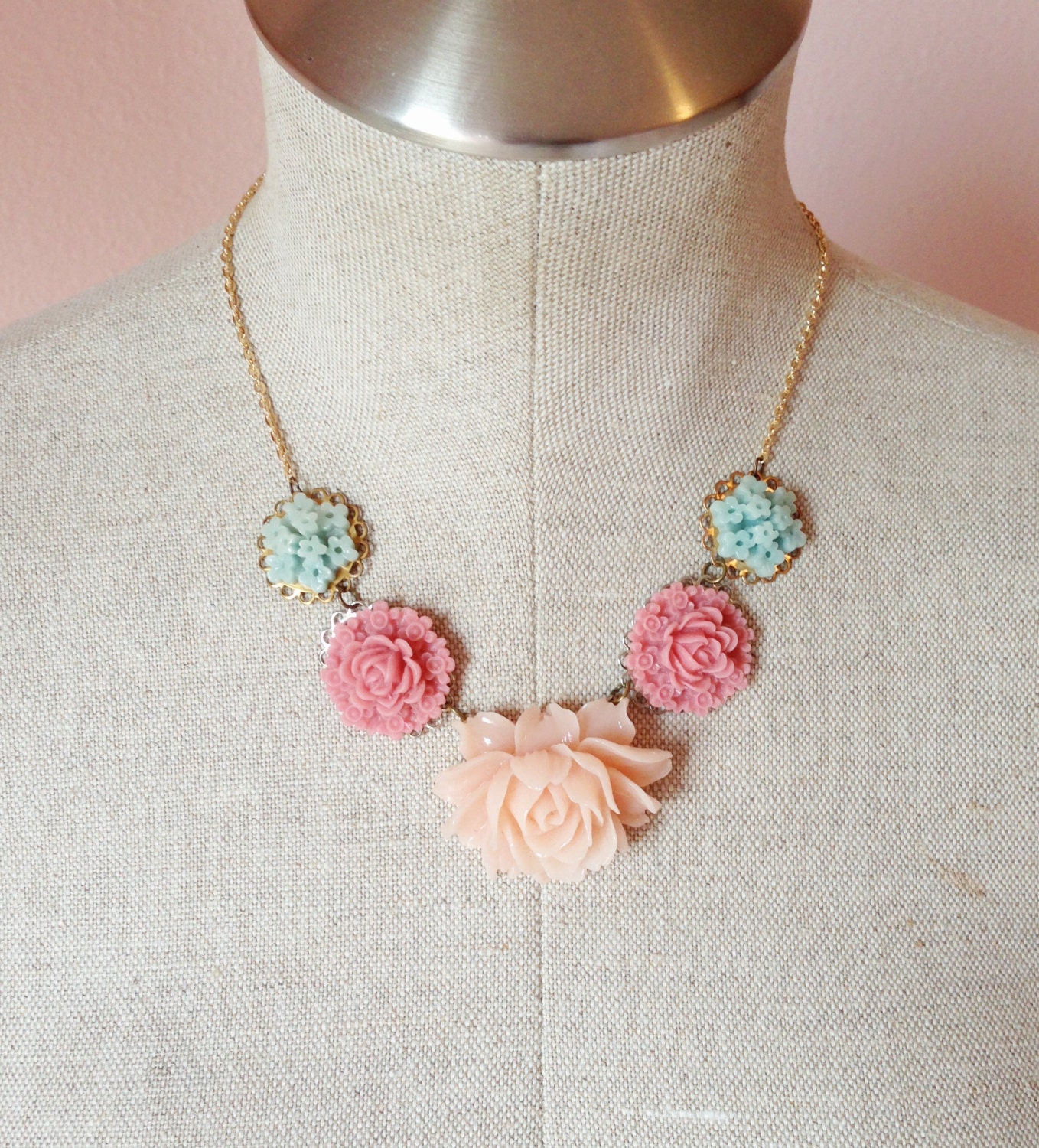 Flower necklace, pastel, statement necklace, spring, summer, bib necklace
