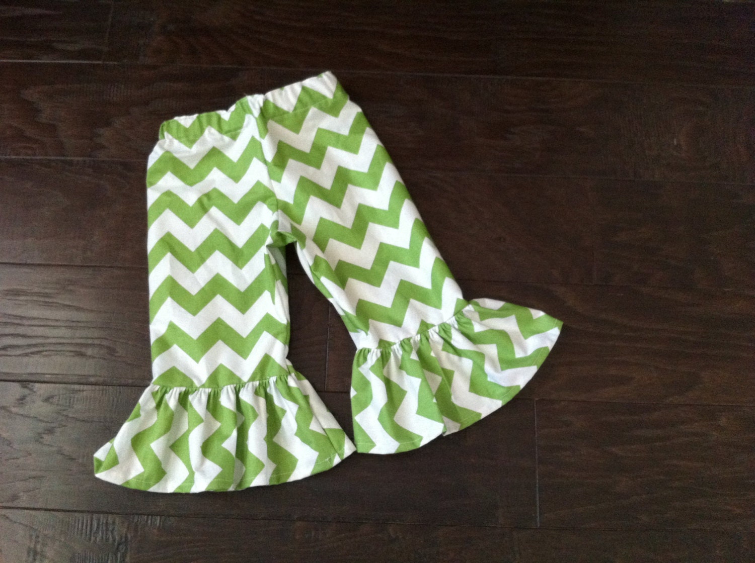 Green Chevron Ruffle Pants