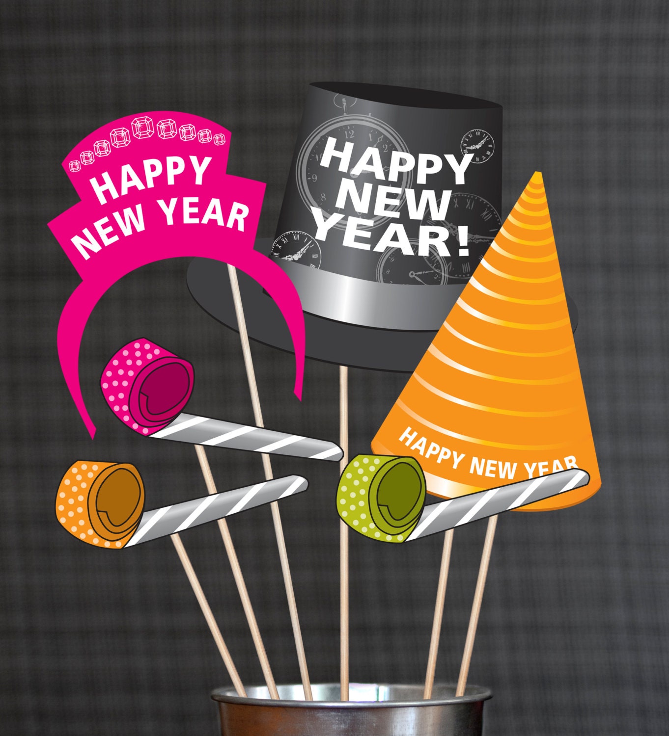 New Years Eve Printable PHOTOBOOTH PROPS - EDITABLE Text Instant Download Il_570xn