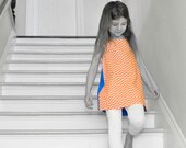 The Ava Dress - Organic Toddler Girls Dress in Chevron - Orange and Royal Blue Geometric Modern Pinafore (READY TO SHIP size 3T)