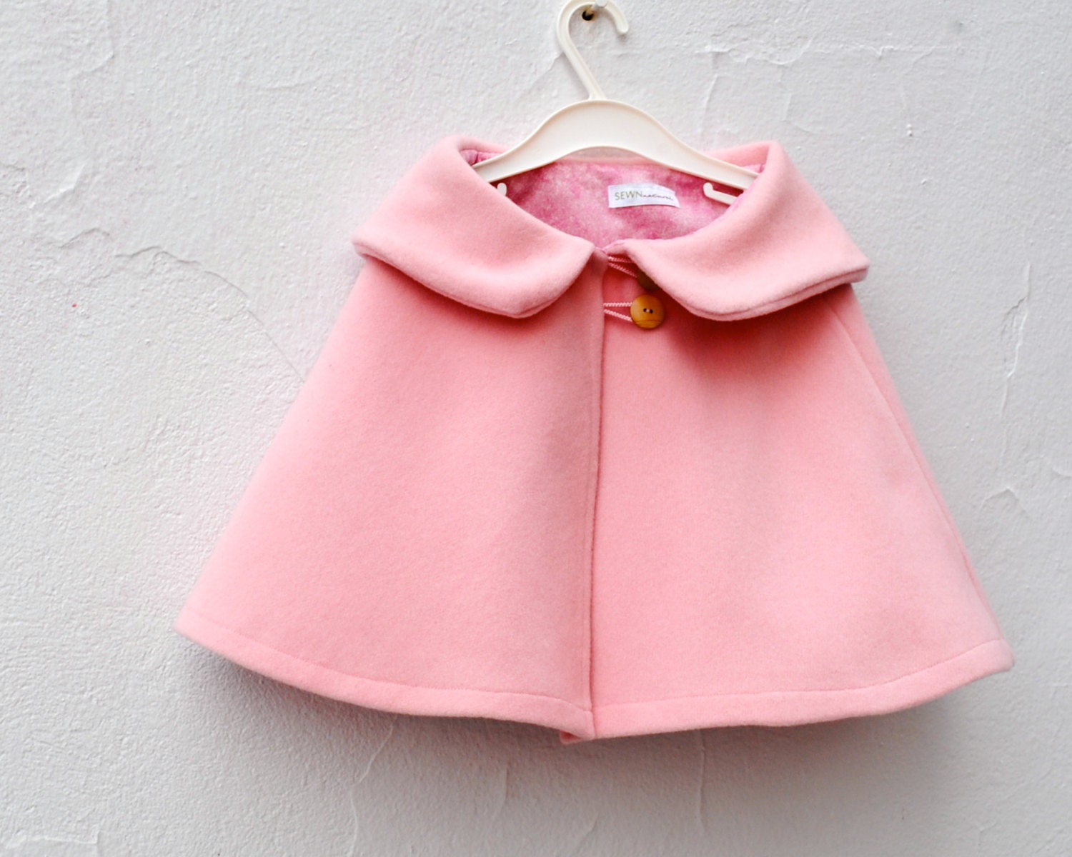 Girls Cape in Pink Wool - Kids Shrug Capelet with Peter Pan Collar Size 3T to 5T - Spring Fashion (Ready to Ship)