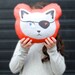 Organic Pirate Cat Pillow Cushion - Stuffed Toy - Modern Kids Home Decor - Eco-Friendly Baby Softie in Cherry Red and Silver by SewnNatural