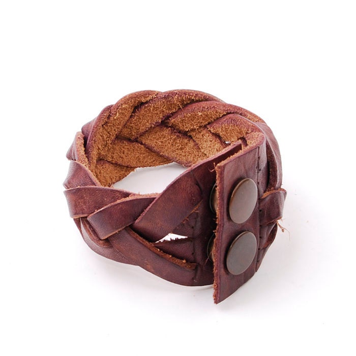 Brown Leather Woven Bracelet Wristband