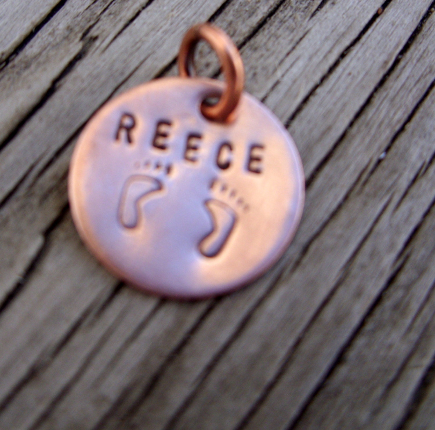 Custom Hand stamped charm in copper tasty tag 1/2 inch one charm