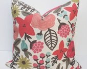 Designer Romo Sarawak Tutti Frutti White Linen, Berry, Aqua, & Chartreuse Floral Linen Pillow Covers