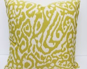 Designer Lime Chartreuse and White Ikat 20 x 20 Pillow Cover