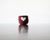 felted wool bowl  -  burgundy red wool with white eco felt heart - ring holder, anniversary gift, valentine's day gift - theFelterie