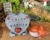 FAIRY Garden  Love Sign Heart Slate  Sign w lady bug  - miniature ceramic sign Stepping stone