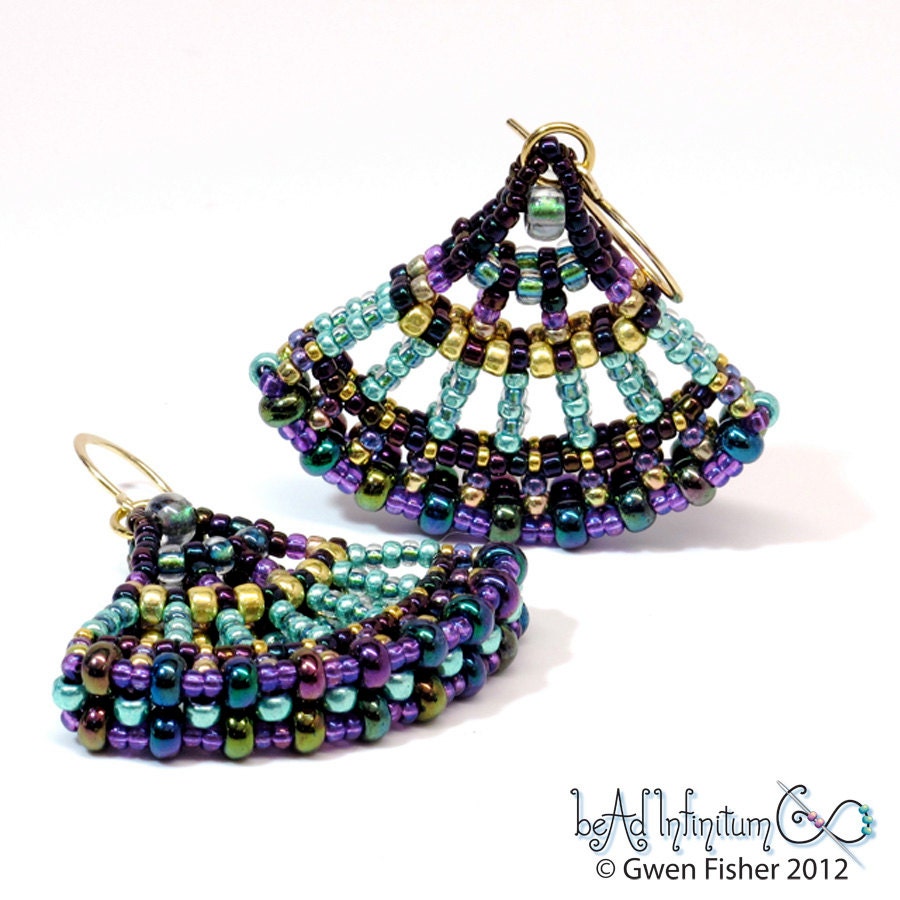 Large Ginko Leaf Beaded Earrings Mardi Gras Gold Filled Wire