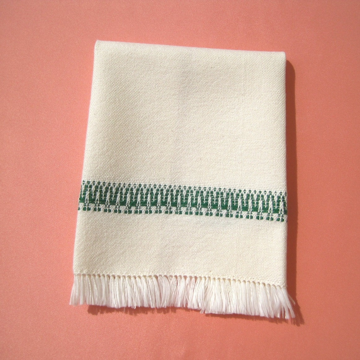 Handwoven Tea Towel with Green Decorative Strip