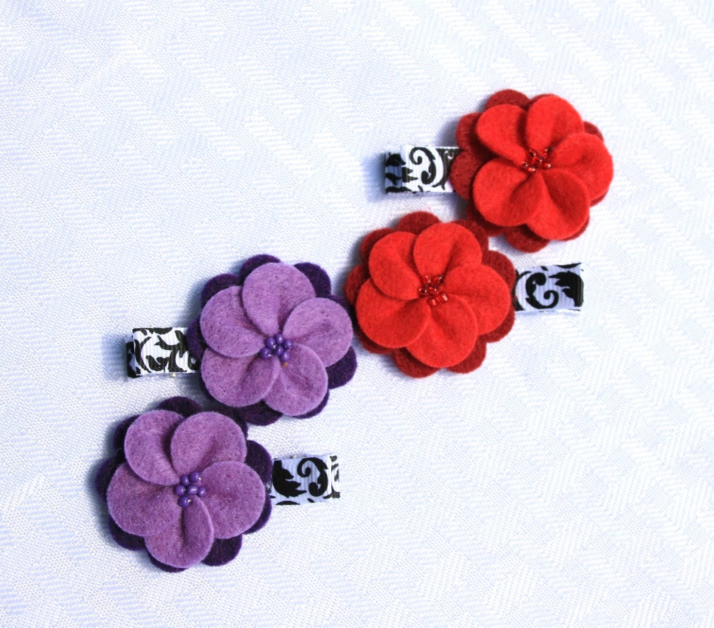 SALE-- Formal Daisy Clippies, Choose your Color Flower Hair Clips, Red or Purple