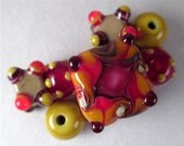 Set of 7 Handmade Lampwork Art Glass Beads by Patti Cahill, sra -- Designer color scheme with cubular focal