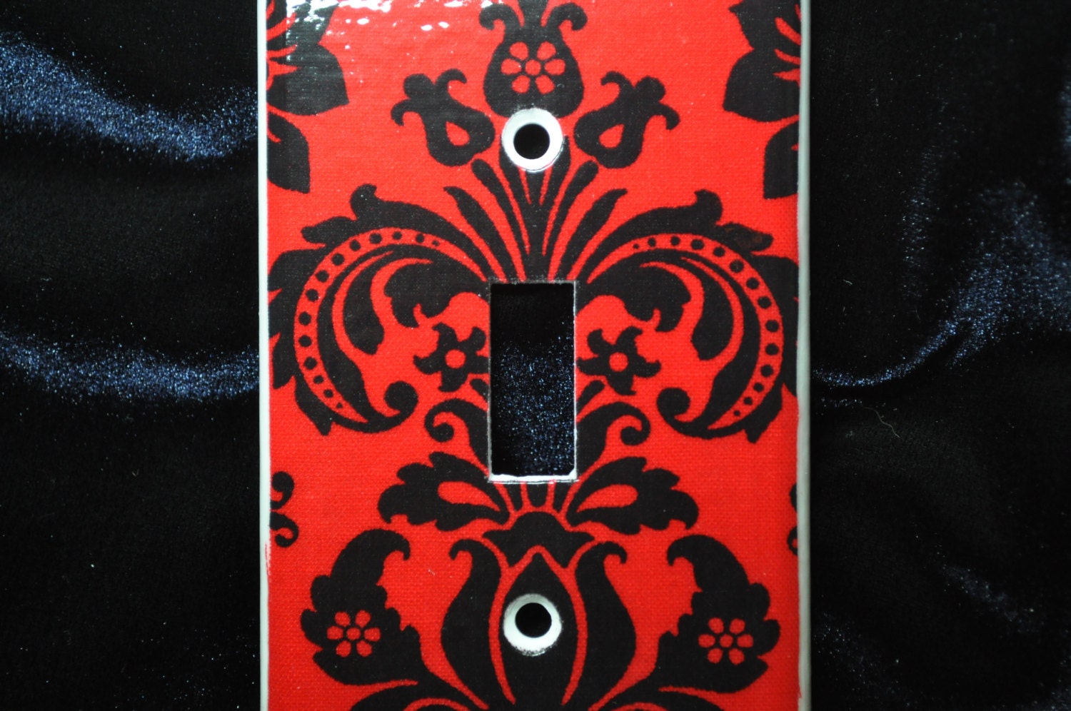 Damask Black and Red Light Switch  Cover Plate Single toggle (STANDARD SIZE 4 1/2 inches tall)