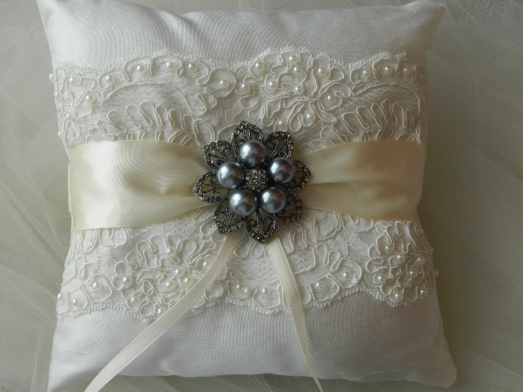 Wedding Ring Bearer Pillow Ivory Duppioni Silk Ringbearer Pillow