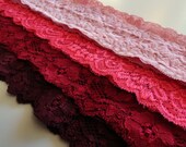 4 Stretch Lace Headbands Lace Head band Red Pink Valentines Womens Head band Adult Head band Stretchy Elastic