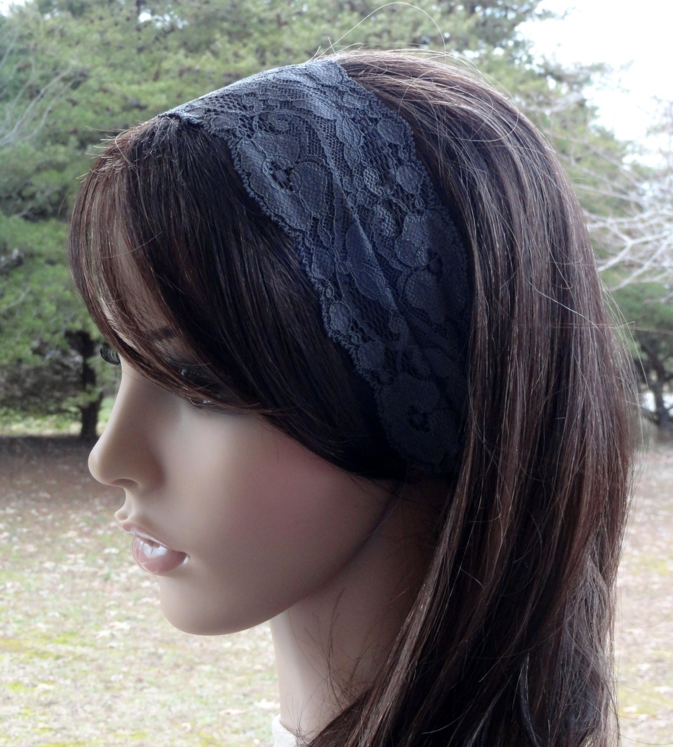 Dark Gray Head Lace Headband Charcoal Stretch Lace Head wrap Gray Lace Head wrap Lace Head band Women Adult Children Lace Headscarf