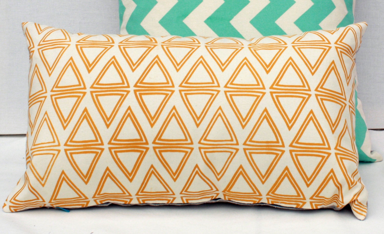 Tri Tri Again - mid century mustard triangle pattern organic screenprinted pillow