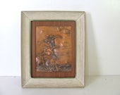 vintage Wall Hanging picture with copper Duck design // folk art