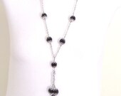 Vintage 1970's Silver Black Raspberry Tassel Necklace - Long
