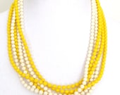 Vintage 1960's Lemon Yellow and White Multi-Strand Necklace
