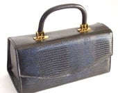 Vintage Black Faux Croc Kelly Bag