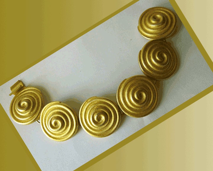 Sacred Spiral--Ancient Look Gilded Link Bracelet,Vintage Jewelry,Women