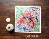 Beach Red, 4"x4" original mixed media artwork on paper