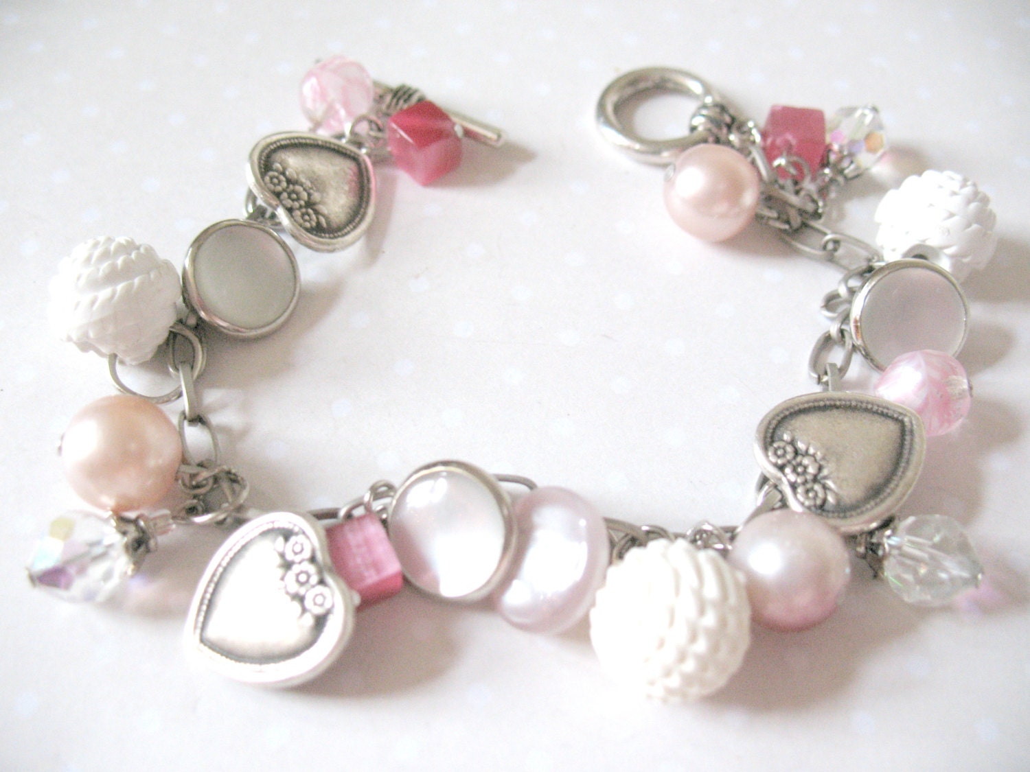 Clearance Vintage Buttons and Hearts Bracelet