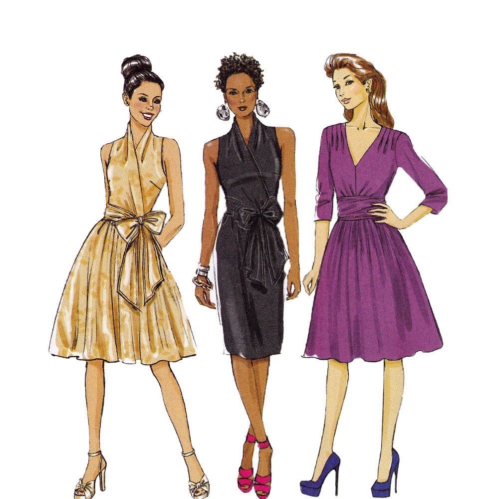 Mock Wrap Dress Sewing Pattern - Butterick 5850 - B5850 - Uncut, Factory Folds - Tie Dress Pattern