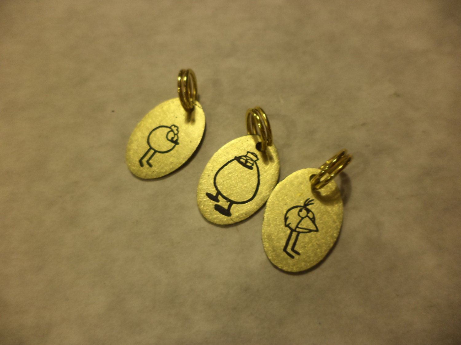 Peep Chirp Quack Etched Brass Charm Set