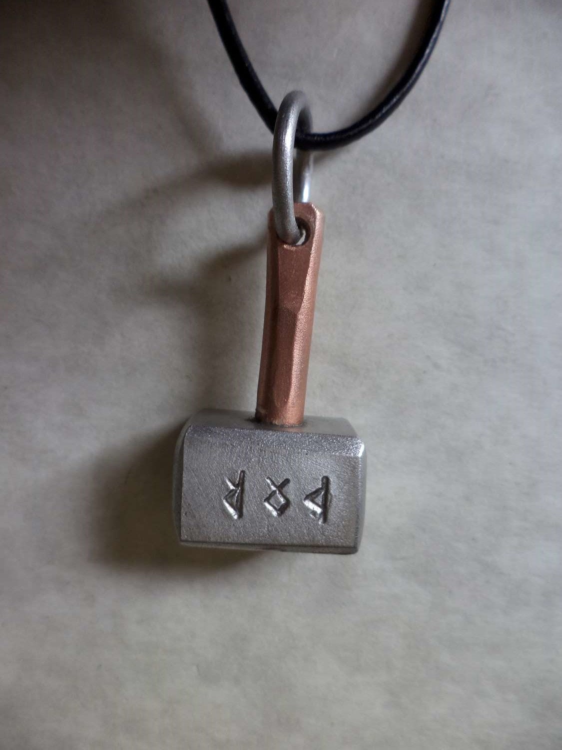 Thor's Hammer pendant, copper and aluminum Stamped with Elder Futhark Runes