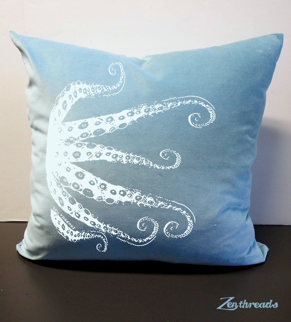 OCTOPUS TENTACLES Large Eco Throw Pillow Cover - 20x20 Velvet cotton (2 Color Options)