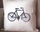 Vintage BIKE White & Navy Eco Throw Pillow Cover 20x20