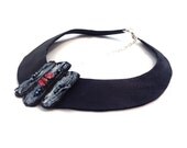 Leather bib necklace. Statement necklace with swarovsky crystal. Statement jewelry