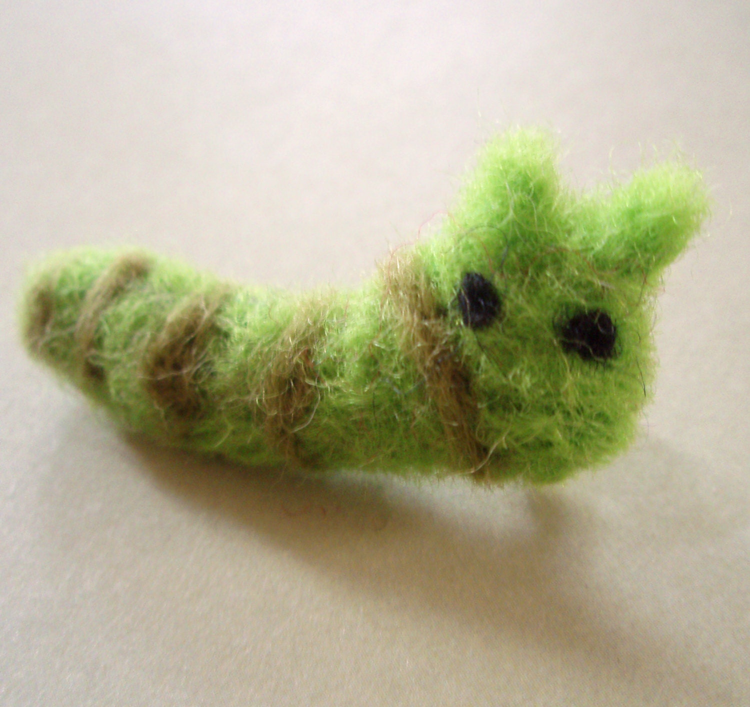 Caterpillar Felted Pin - Needle Felted Fiber Art Brooch - Cute Green Worm Felt Pin