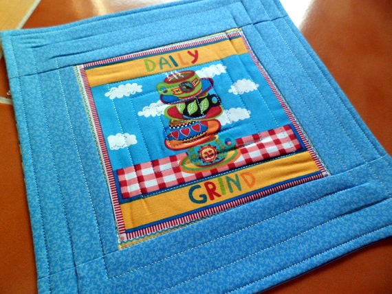 Coffee fabric - Daily Grind - Mug Rug or Candle Mat  Oversized Coaster number 203