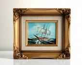 Vintage Framed Ship Nautical Oil Painting