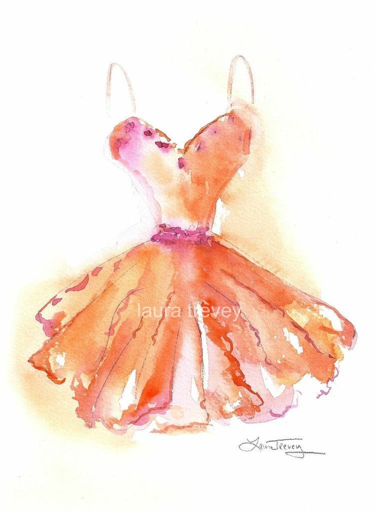 Coral Dress Watercolor Print